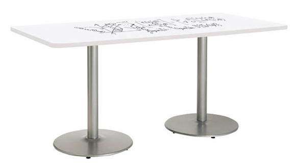 6ft W x 36in D Rectangle Pedestal Table with Whiteboard Top & 29in H Round Base