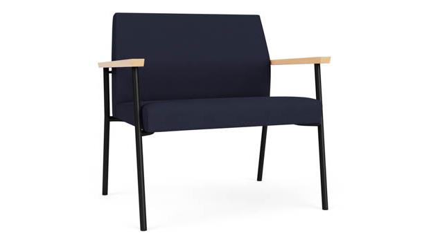 Navy Open House Fabric / Black Steel Finish / Natural Maple Armrests