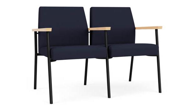 Navy Open House Fabric / Black Steel Finish / Natural Maple Armrests