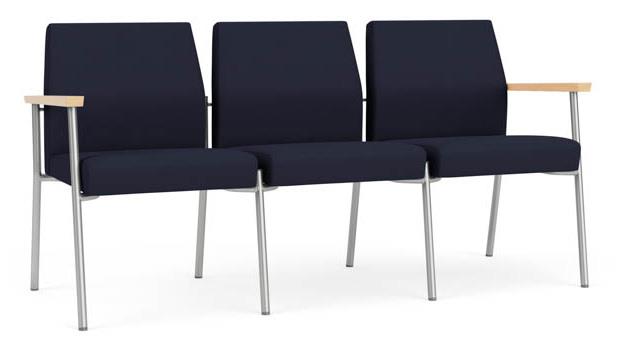 Navy Open House Fabric / Silver Finish / Natural Maple Armrests