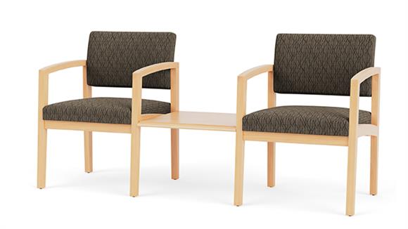 Lenox Wood 2 Chairs with Connecting Center Table - Pattern Upholstery