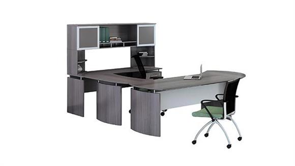 U Shaped Desks Mayline Office Furniture 72" U Shaped Desk with Extension and Hutch