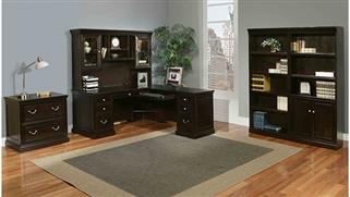 Executive Desks Martin Furniture Executive L Desk Set with Hutch, Lateral File & Bookcases