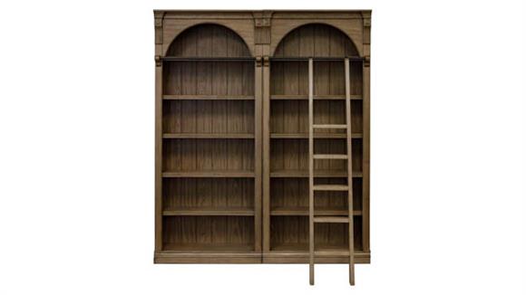 8' Tall Wood Bookcase Wall (Set of 2) with Ladder, Assembled
