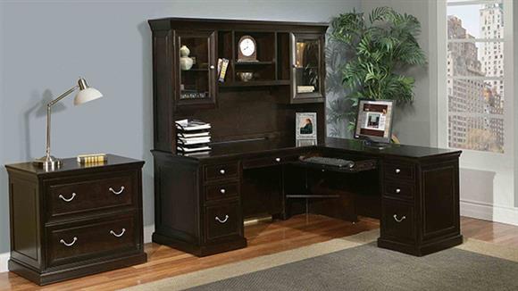Executive L Desk Set with Hutch & Lateral File
