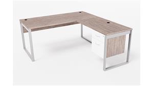 L Shaped Desks WFB Designs 72in W x 72in Metal Leg L-Desk with Hanging 2 Drawer Pedestal