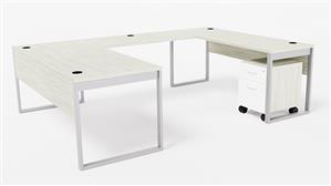 U Shaped Desks WFB Designs 102in W x 72in D Metal Leg U-Shaped Desk with Mobile Pedestal
