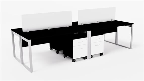 4 Person Benching Workstation with Mobile File Cabinets