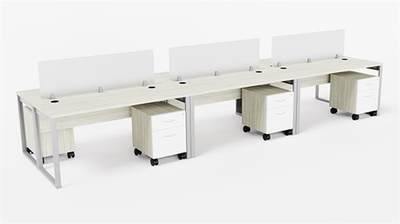 6 Person Benching Workstation with Mobile File Cabinets