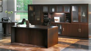 Executive Desks Mayline Executive Suite with Cabinet Wall and Meeting Table