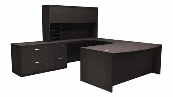72in Bow Front U Shaped Desk with Additional Storage