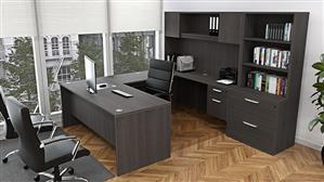 U Shaped Desks WFB Designs 71in x 92in U-Shape Double Pedestal Desk w/ 20"d Bridge Office Suite