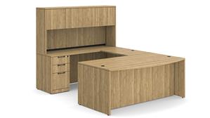 U Shaped Desks WFB Designs 72in W x 107in D, 42in Bridge, Double Pedestal Bow Front U-Desk with 4 Door Hutch