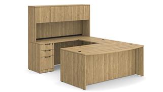 U Shaped Desks WFB Designs 72in W x 107in D Double Pedestal Bow Front U-Desk with 4 Door Hutch