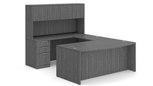U Shaped Desks WFB Designs 66" W x 107" D, 47" Bridge, Double Pedestal Bow Front U-Desk with 4 Door Hutch