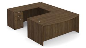 U Shaped Desks WFB Designs 72in W x 107in D, 42in Bridge, Single Pedestal Box/Box/File Bow Front U-Desk