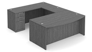 U Shaped Desks WFB Designs 72in W x 112in D, 47in Bridge, Single Pedestal Box/Box/File Bow Front U-Desk