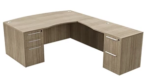 L Shaped Desks WFB Designs 71in x 84in Bow Front Double Ped L-Desk w/ Curve User Side and Step Laminate Modesty