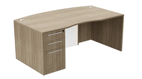 71in x 36in Bow Front Single BBF Desk w/ Curve User Side and Glass Modesty