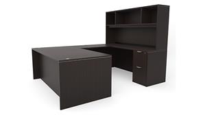 U Shaped Desks Office Source 72in x 96in Double Pedestal U-Desk with Open Hutch (72inx36in Desk, 35inx24in Bridge)