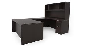 U Shaped Desks Office Source 71" x 102" Double Pedestal U-Desk with Open Hutch (71"x36" Desk, 42"x24" Bridge)