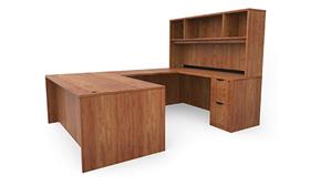 U Shaped Desks Office Source 71" x 102" Double Pedestal U-Desk with Open Hutch (71"x36" Desk, 42"x24" Bridge)