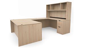 U Shaped Desks Office Source 71" x 107" Double Pedestal U-Desk with Open Hutch (71"x36" Desk, 47"x24" Bridge)