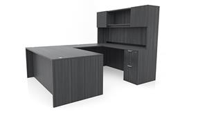 U Shaped Desks Office Source 71" x 95" Double Pedestal U-Desk with Door Hutch (71"x36" Desk, 35"x24" Bridge)