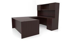 U Shaped Desks Office Source 71" x 95" Double Pedestal U-Desk with Door Hutch (71"x36" Desk, 35"x24" Bridge)