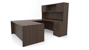 U Shaped Desks Office Source 72in x 96in Double Pedestal U-Desk with Door Hutch (72inx36in Desk, 35inx24in Bridge)
