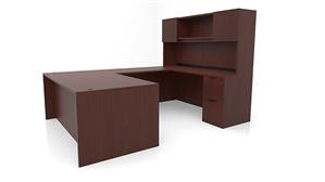 U Shaped Desks Office Source 71" x 102" Double Pedestal U-Desk with Door Hutch (71"x36" Desk, 42"x24" Bridge)