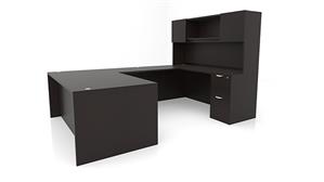 U Shaped Desks Office Source 71" x 107" Double Pedestal U-Desk with Door Hutch (71"x36" Desk, 47"x24" Bridge)