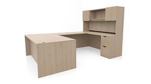 U Shaped Desks Office Source 71" x 107" Double Pedestal U-Desk with Door Hutch (71"x36" Desk, 47"x24" Bridge)