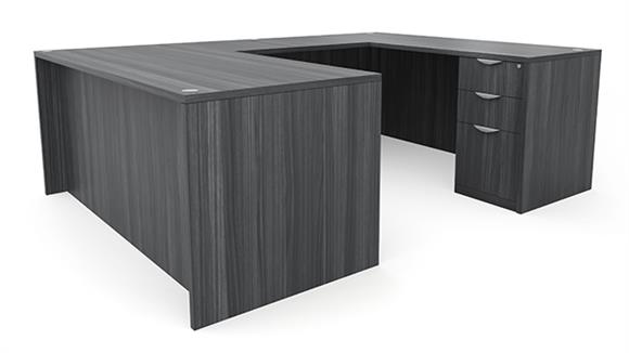 U Shaped Desks Office Source 60" x 89" Double Pedestal U-Desk (60"x30" Desk, 35"x24" Bridge)