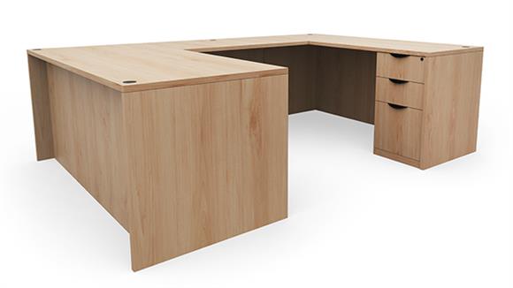 U Shaped Desks Office Source 66" x 96" Double Pedestal U-Desk (66"x30" Desk, 42"x24" Bridge)
