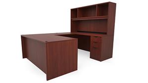 U Shaped Desks Office Source 60" x 89" Double Pedestal U-Desk with Open Hutch (66"x30" Desk, 35"x24" Bridge)