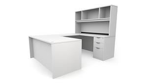 U Shaped Desks Office Source 71" x 89" Double Pedestal U-Desk with Open Hutch (71"x30" Desk, 35"x24" Bridge)