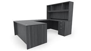 U Shaped Desks Office Source 72in x 96in Double Pedestal U-Desk with Open Hutch (72inx30in Desk, 42inx24in Bridge)