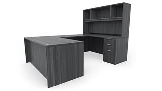 U Shaped Desks Office Source 71" x 96" Double Pedestal U-Desk with Open Hutch (71"x30" Desk, 42"x24" Bridge)