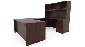 U Shaped Desks Office Source 66" x 96" Double Pedestal U-Desk with Open Hutch (66"x30" Desk, 42"x24" Bridge)