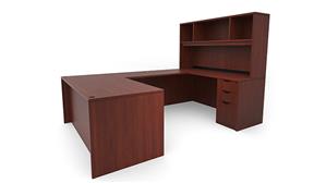 U Shaped Desks Office Source 71" x 101" Double Pedestal U-Desk with Open Hutch (71"x30" Desk, 47"x24" Bridge)
