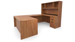 U Shaped Desks Office Source 60" x 101" Double Pedestal U-Desk with Open Hutch (60"x30" Desk, 47"x24" Bridge)