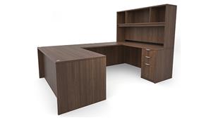 U Shaped Desks Office Source 66" x 101" Double Pedestal U-Desk with Open Hutch (66"x30" Desk, 47"x24" Bridge)