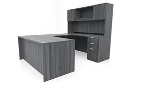 U Shaped Desks Office Source 72in x 89in Double Pedestal U-Desk with Door Hutch (72inx30in Desk, 35inx24in Bridge)