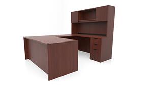U Shaped Desks Office Source 71" x 89" Double Pedestal U-Desk with Door Hutch (71"x30" Desk, 35"x24" Bridge)