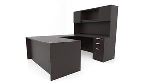 U Shaped Desks Office Source 66" x 89" Double Pedestal U-Desk with Door Hutch (66"x30" Desk, 35"x24" Bridge)