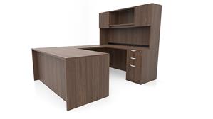 U Shaped Desks Office Source 71" x 89" Double Pedestal U-Desk with Door Hutch (71"x30" Desk, 35"x24" Bridge)