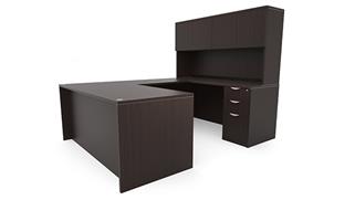 U Shaped Desks Office Source 72in x 89in Double Pedestal U-Desk with 4 Door Hutch 