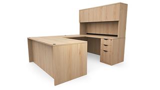 U Shaped Desks Office Source 60in x 89in Double Pedestal U-Desk with 4 Door Hutch 