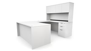 U Shaped Desks Office Source 66" x 89" Double Pedestal U-Desk with 4 Door Hutch (66"x30" Desk, 35"x24" Bridge)